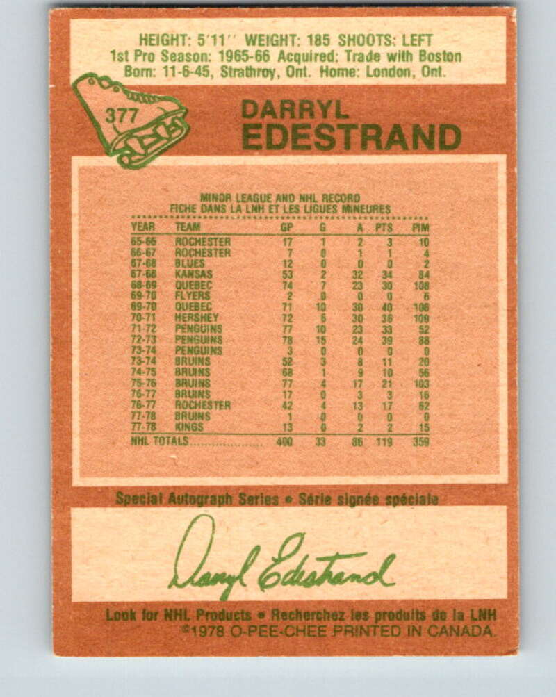 1978-79 O-Pee-Chee #377 Darryl Edestrand  Los Angeles Kings  V26244