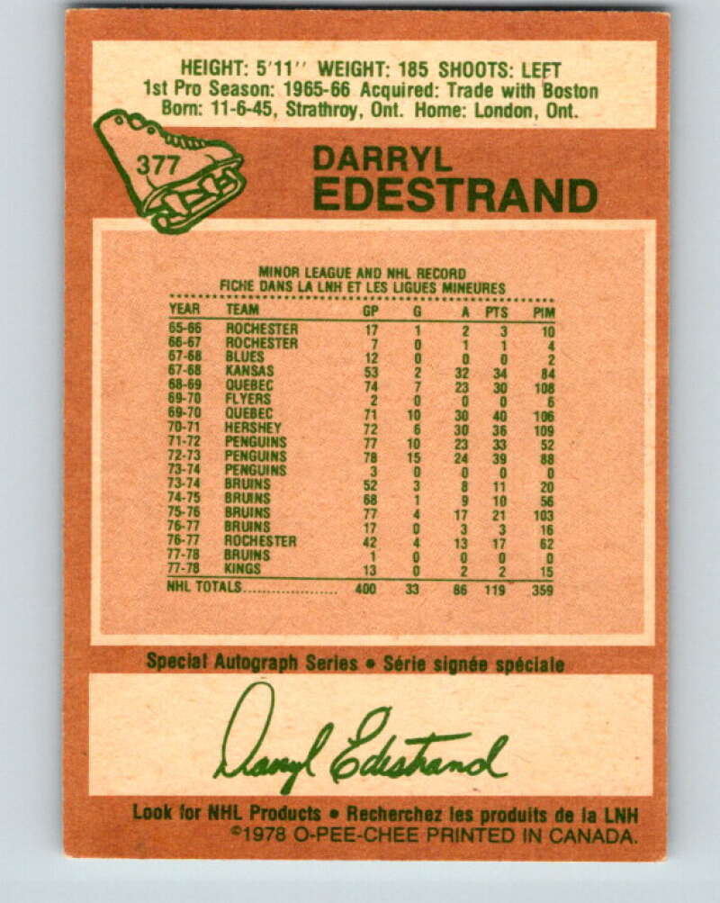 1978-79 O-Pee-Chee #377 Darryl Edestrand  Los Angeles Kings  V26246