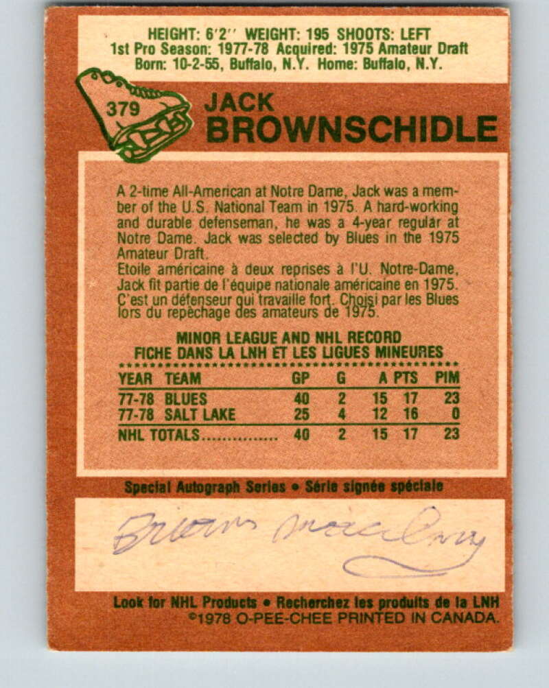 1978-79 O-Pee-Chee #379 Jack Brownschidle RC Rookie Blues  V26270