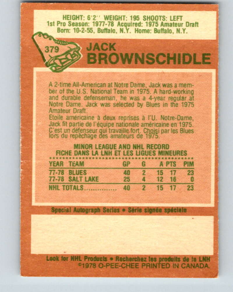 1978-79 O-Pee-Chee #379 Jack Brownschidle RC Rookie Blues  V26275