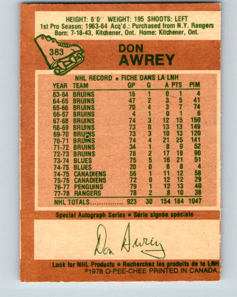 1978-79 O-Pee-Chee #383 Don Awrey  Colorado Rockies  V26332
