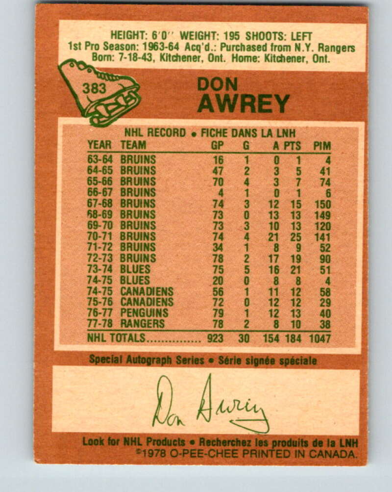 1978-79 O-Pee-Chee #383 Don Awrey  Colorado Rockies  V26339