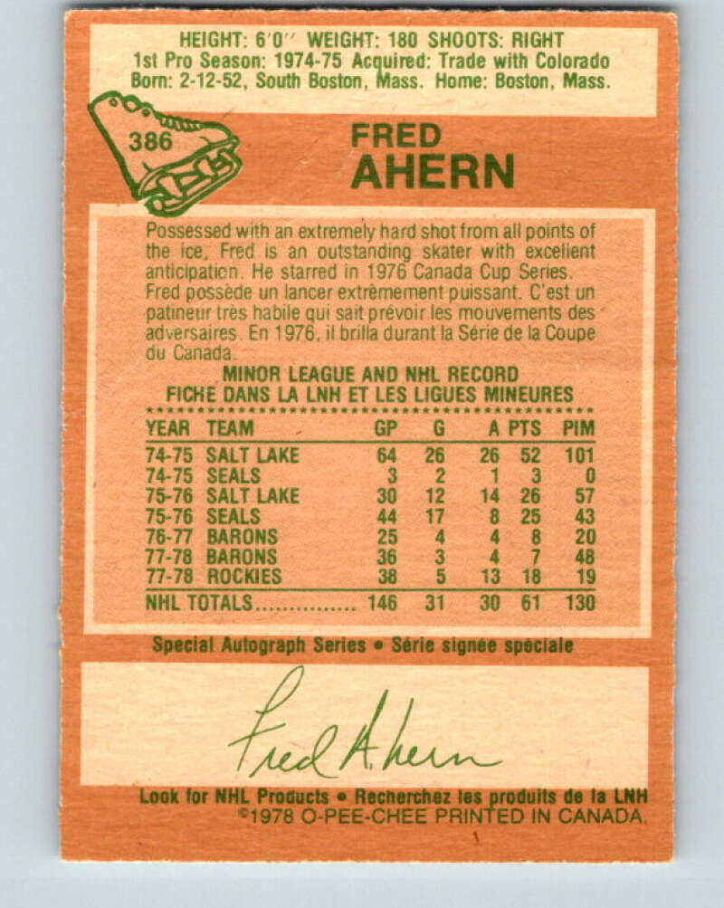 1978-79 O-Pee-Chee #386 Fred Ahern  Minnesota North Stars  V26377
