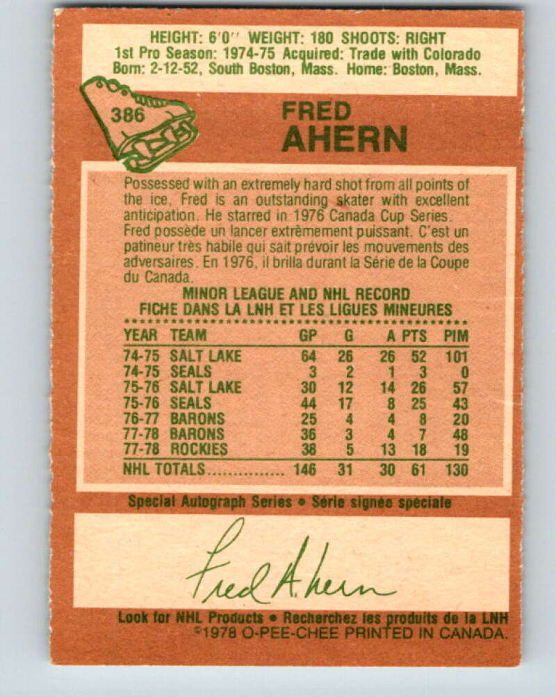 1978-79 O-Pee-Chee #386 Fred Ahern  Minnesota North Stars  V26381