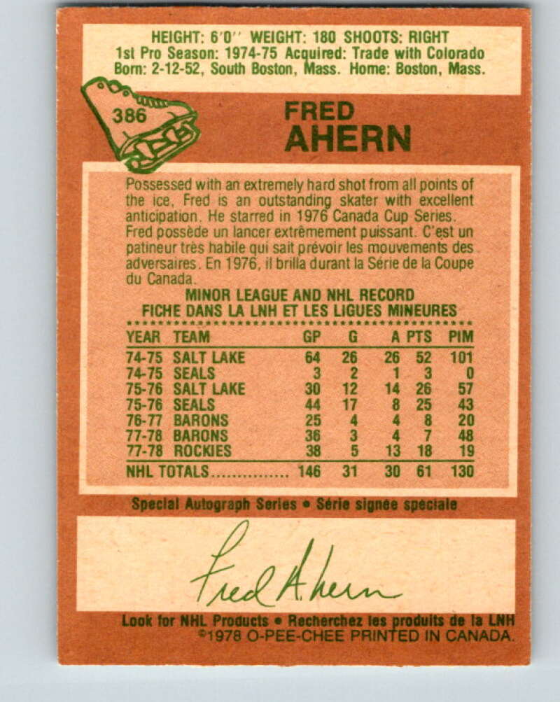 1978-79 O-Pee-Chee #386 Fred Ahern  Minnesota North Stars  V26384