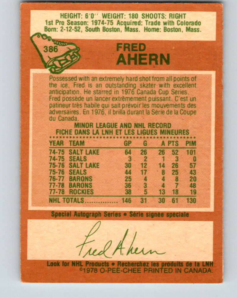 1978-79 O-Pee-Chee #386 Fred Ahern  Minnesota North Stars  V26385
