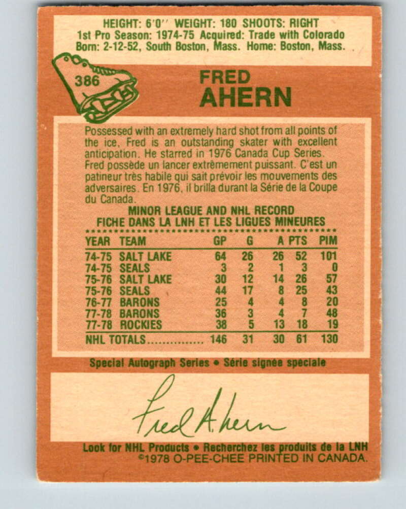1978-79 O-Pee-Chee #386 Fred Ahern  Minnesota North Stars  V26386