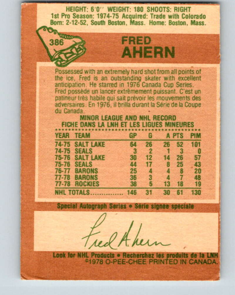 1978-79 O-Pee-Chee #386 Fred Ahern  Minnesota North Stars  V26388