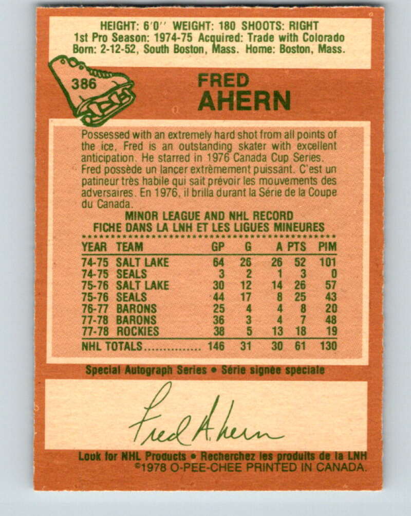 1978-79 O-Pee-Chee #386 Fred Ahern  Minnesota North Stars  V26390