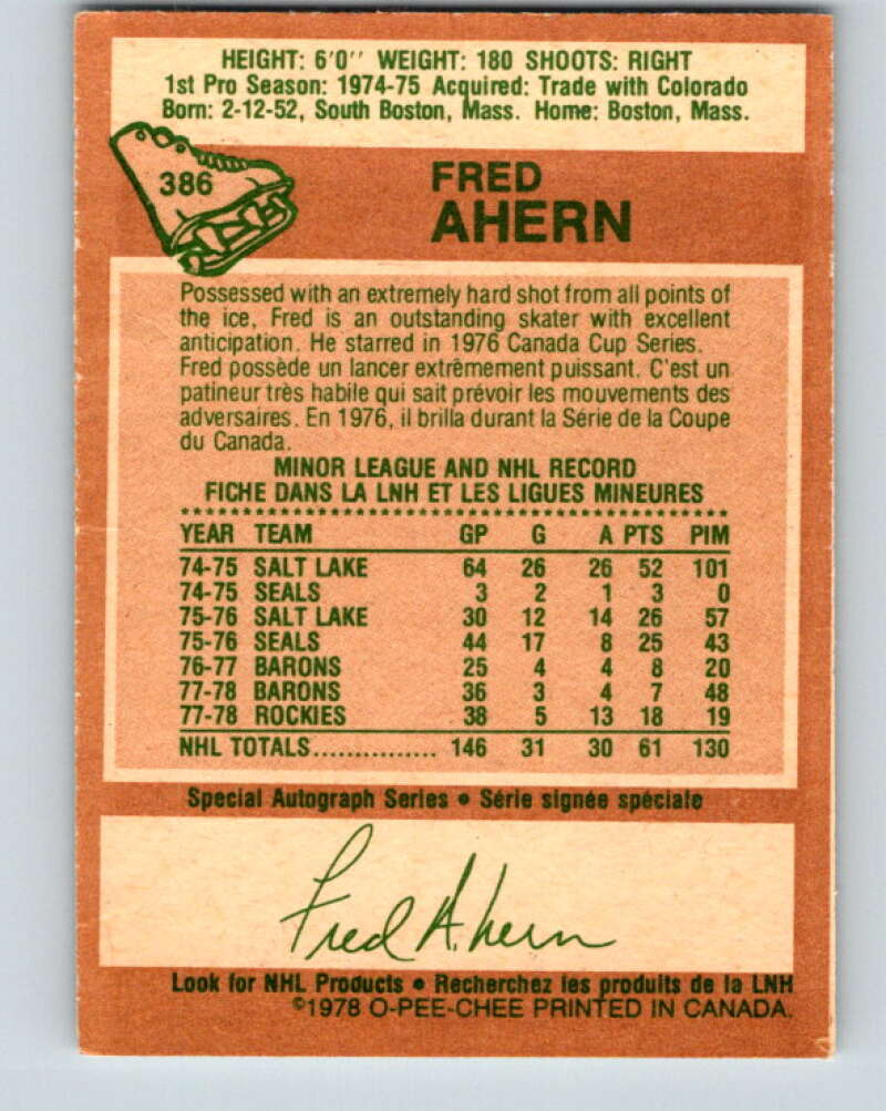 1978-79 O-Pee-Chee #386 Fred Ahern  Minnesota North Stars  V26391