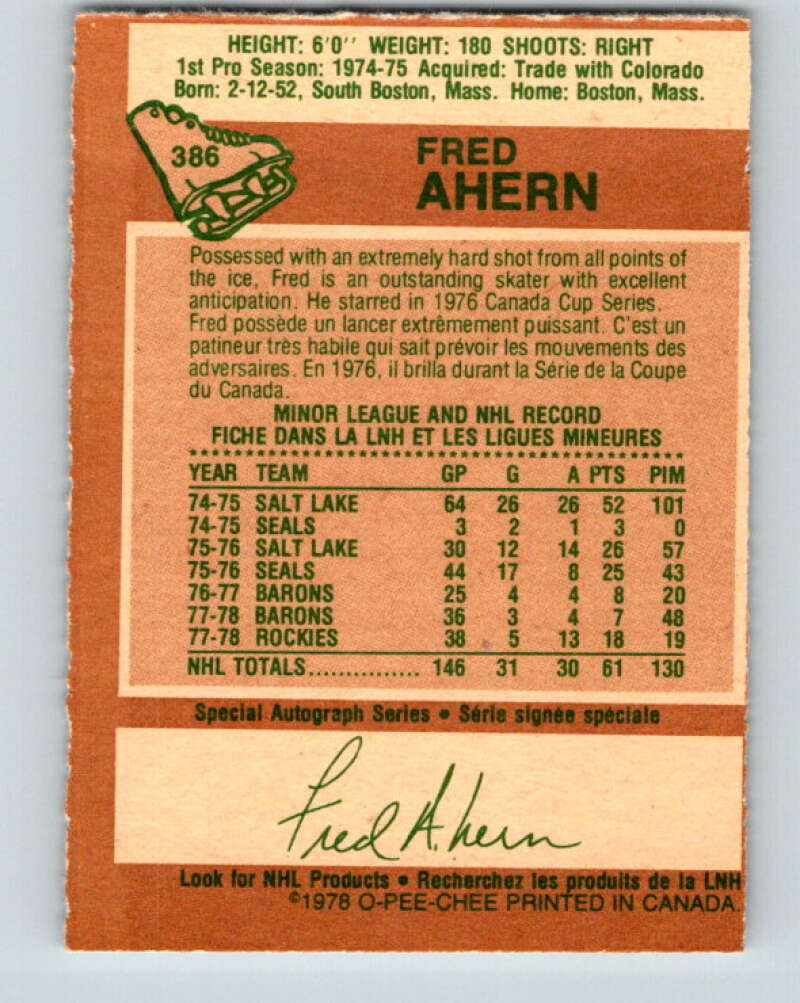 1978-79 O-Pee-Chee #386 Fred Ahern  Minnesota North Stars  V26393