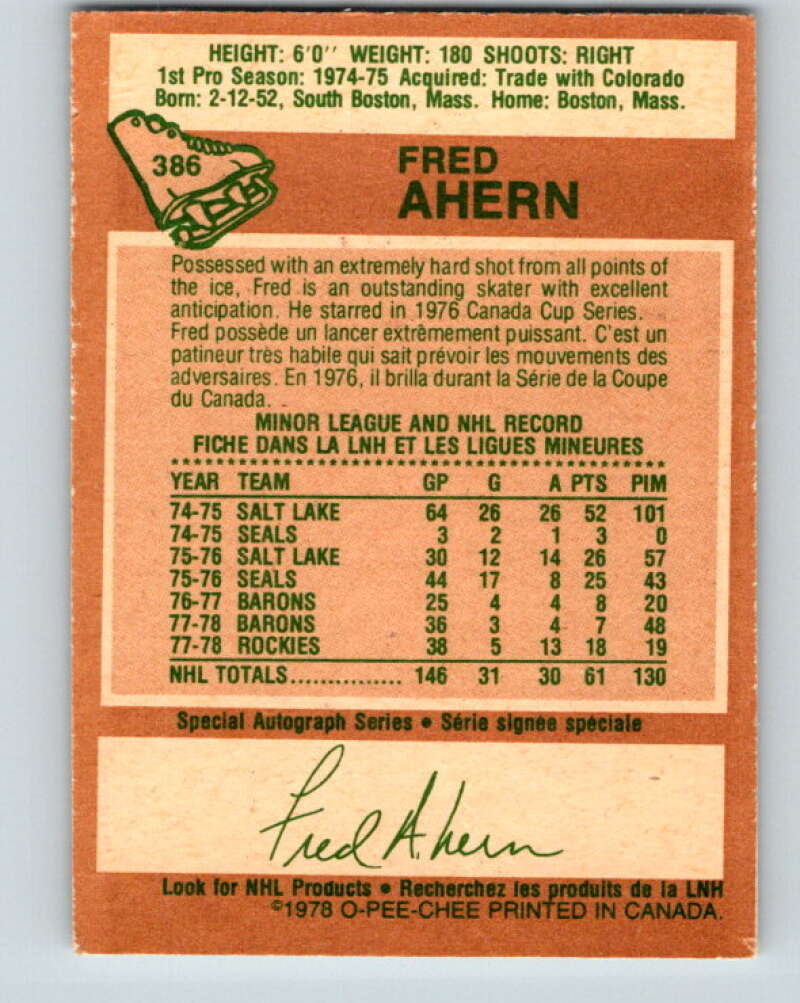 1978-79 O-Pee-Chee #386 Fred Ahern  Minnesota North Stars  V26394