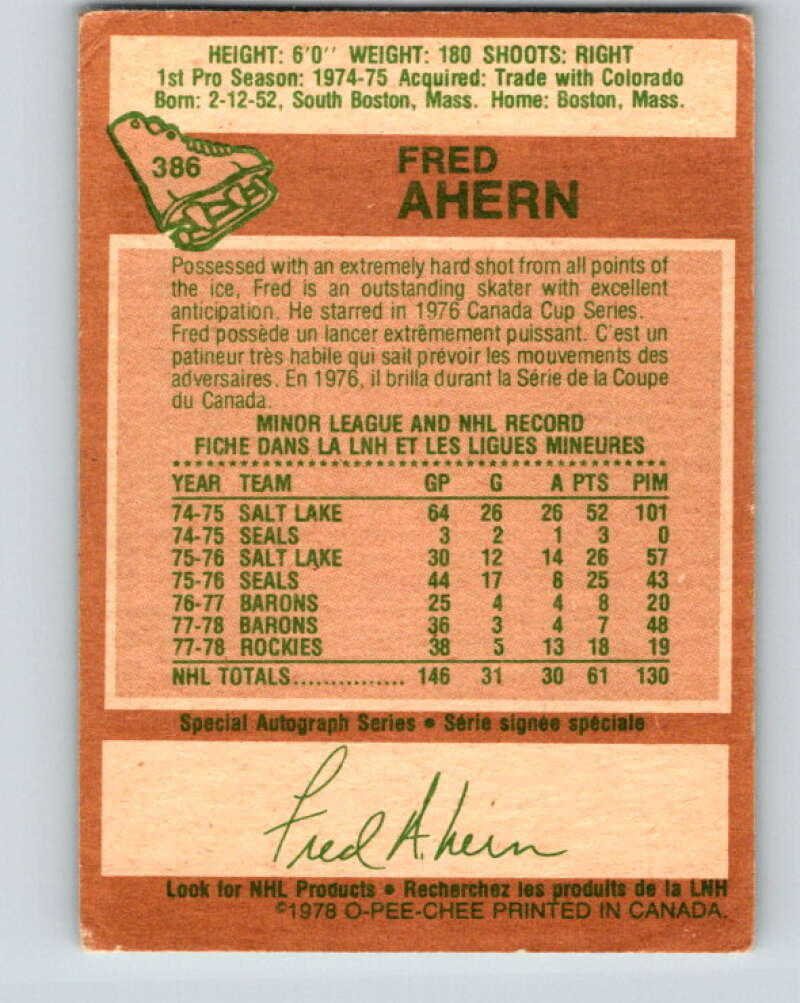 1978-79 O-Pee-Chee #386 Fred Ahern  Minnesota North Stars  V26395