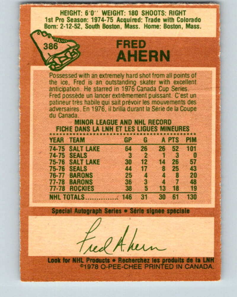 1978-79 O-Pee-Chee #386 Fred Ahern  Minnesota North Stars  V26396