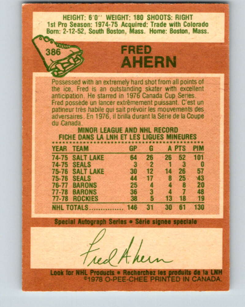 1978-79 O-Pee-Chee #386 Fred Ahern  Minnesota North Stars  V26397