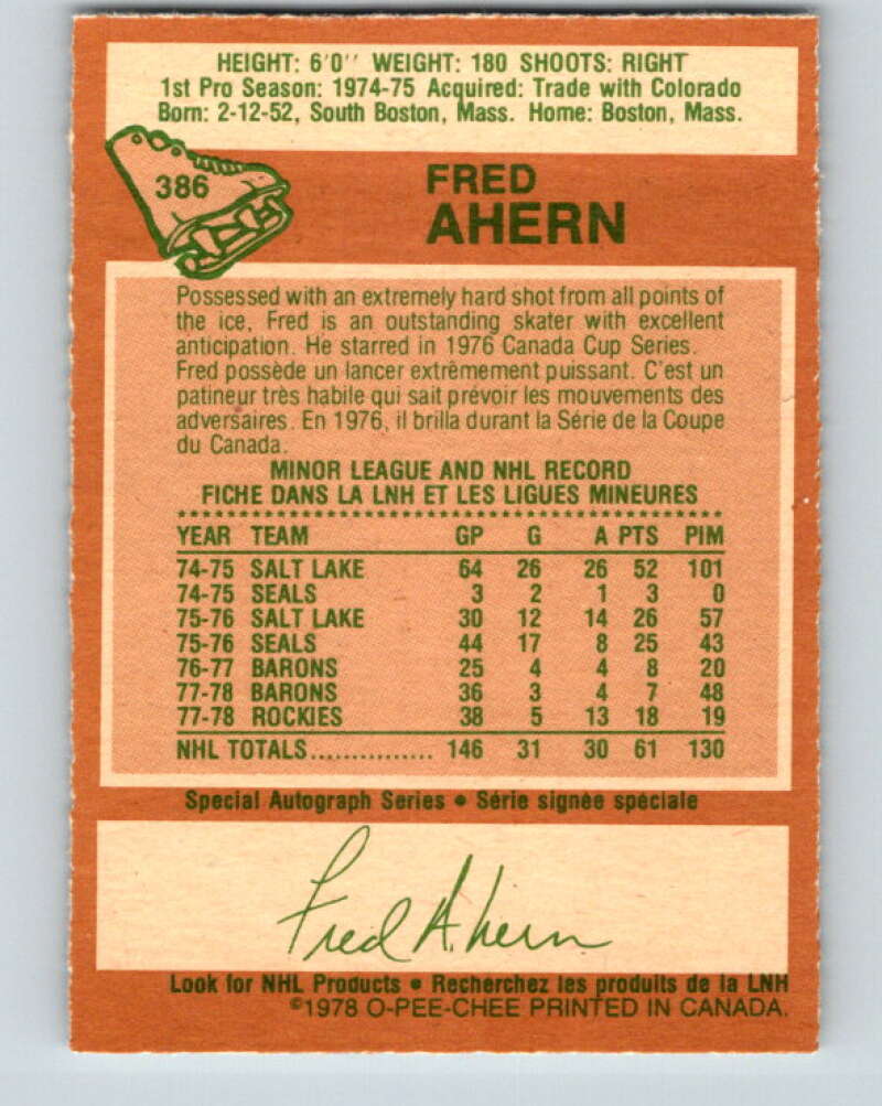 1978-79 O-Pee-Chee #386 Fred Ahern  Minnesota North Stars  V26399