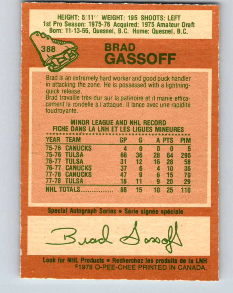 1978-79 O-Pee-Chee #388 Brad Gassoff  RC Rookie Canucks  V26410
