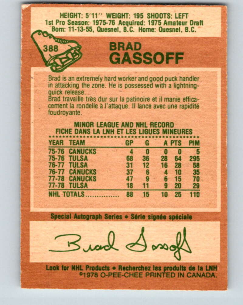 1978-79 O-Pee-Chee #388 Brad Gassoff  RC Rookie Canucks  V26416