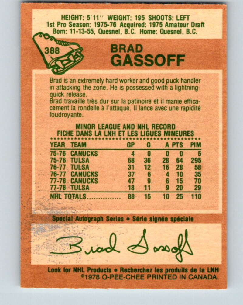 1978-79 O-Pee-Chee #388 Brad Gassoff  RC Rookie Canucks  V26417