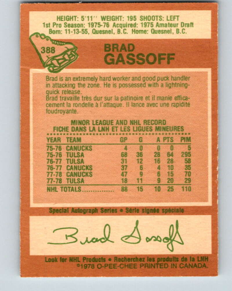 1978-79 O-Pee-Chee #388 Brad Gassoff  RC Rookie Canucks  V26418