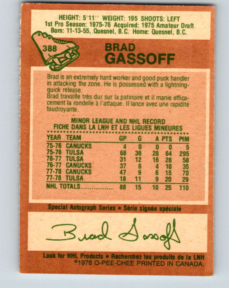 1978-79 O-Pee-Chee #388 Brad Gassoff  RC Rookie Canucks  V26423