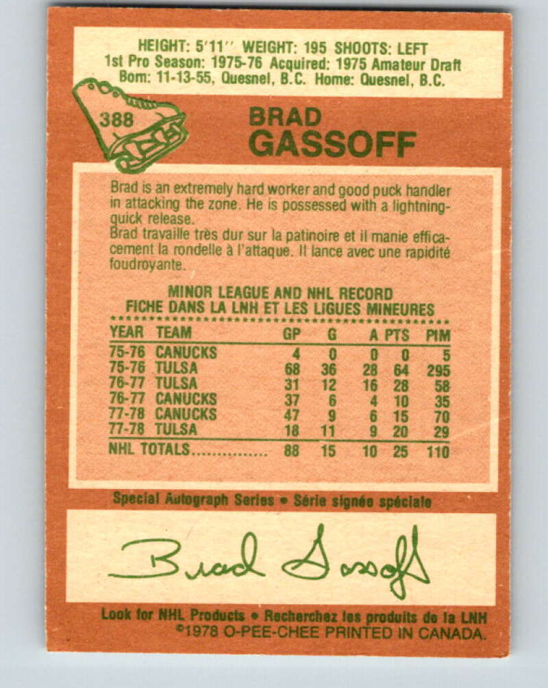1978-79 O-Pee-Chee #388 Brad Gassoff  RC Rookie Canucks  V26424