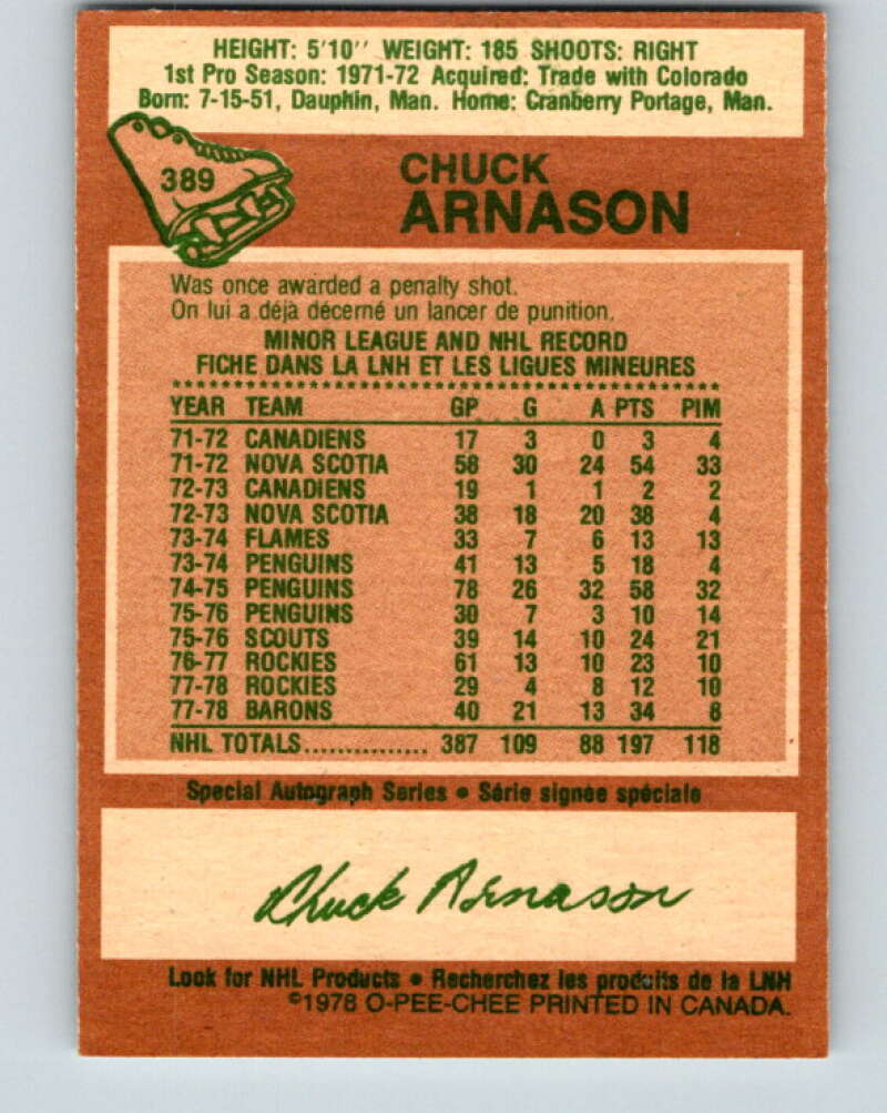 1978-79 O-Pee-Chee #389 Chuck Arnason  North Stars  V26436
