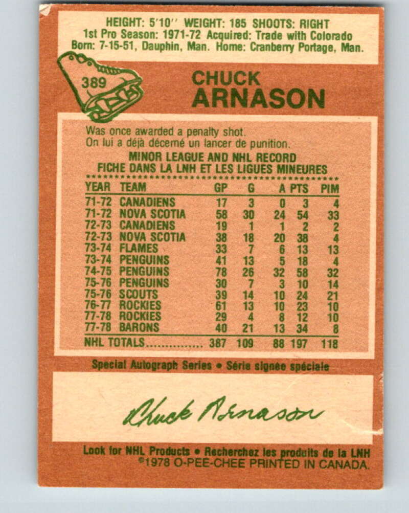 1978-79 O-Pee-Chee #389 Chuck Arnason  North Stars  V26443