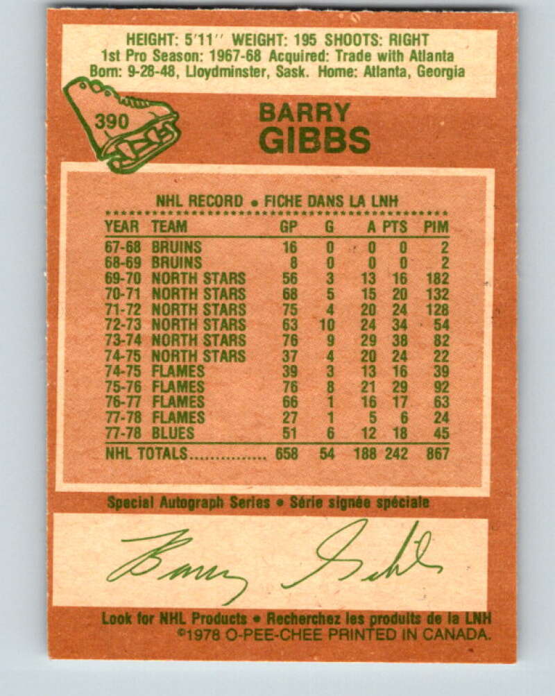 1978-79 O-Pee-Chee #390 Barry Gibbs  St. Louis Blues  V26445