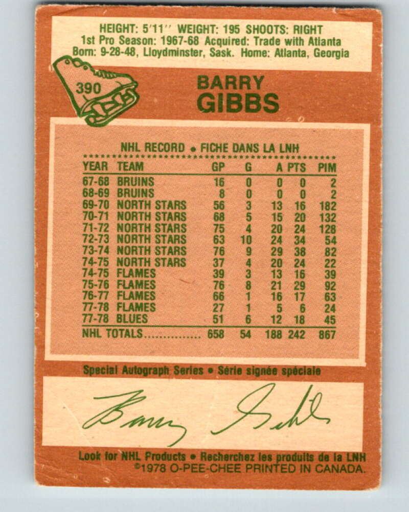 1978-79 O-Pee-Chee #390 Barry Gibbs  St. Louis Blues  V26447