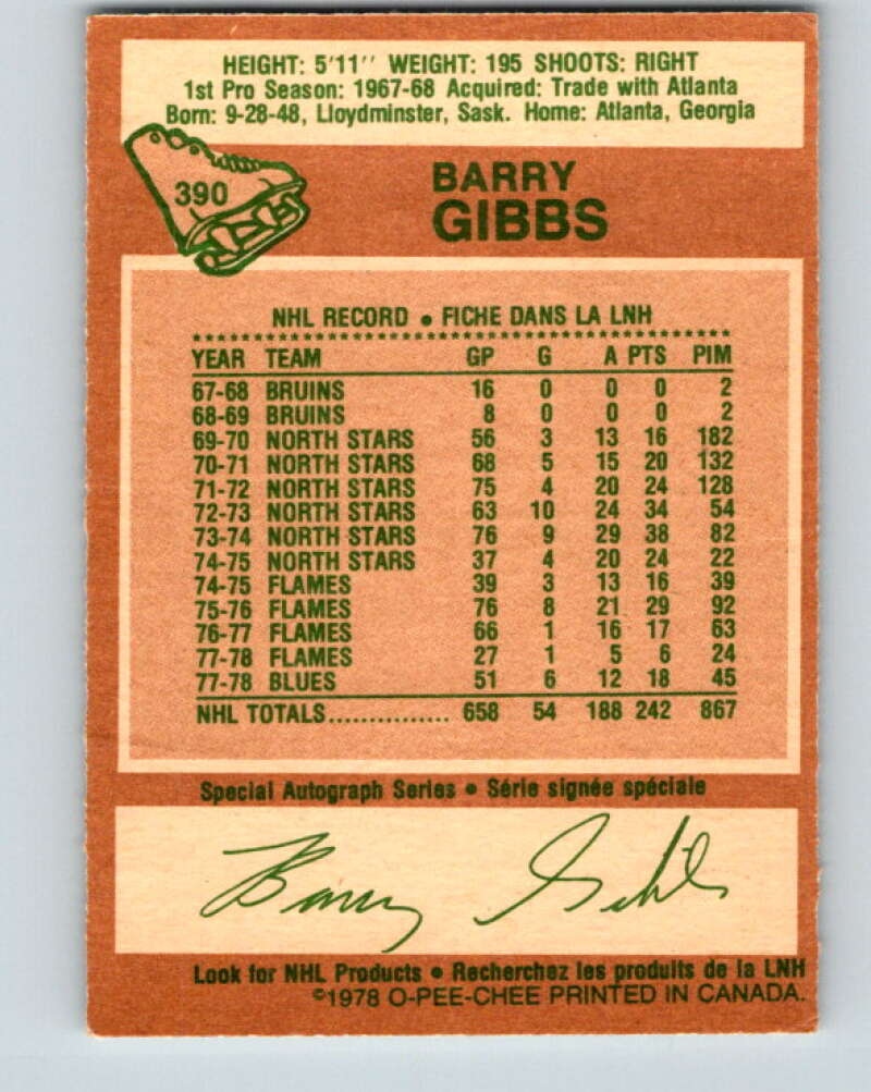 1978-79 O-Pee-Chee #390 Barry Gibbs  St. Louis Blues  V26453