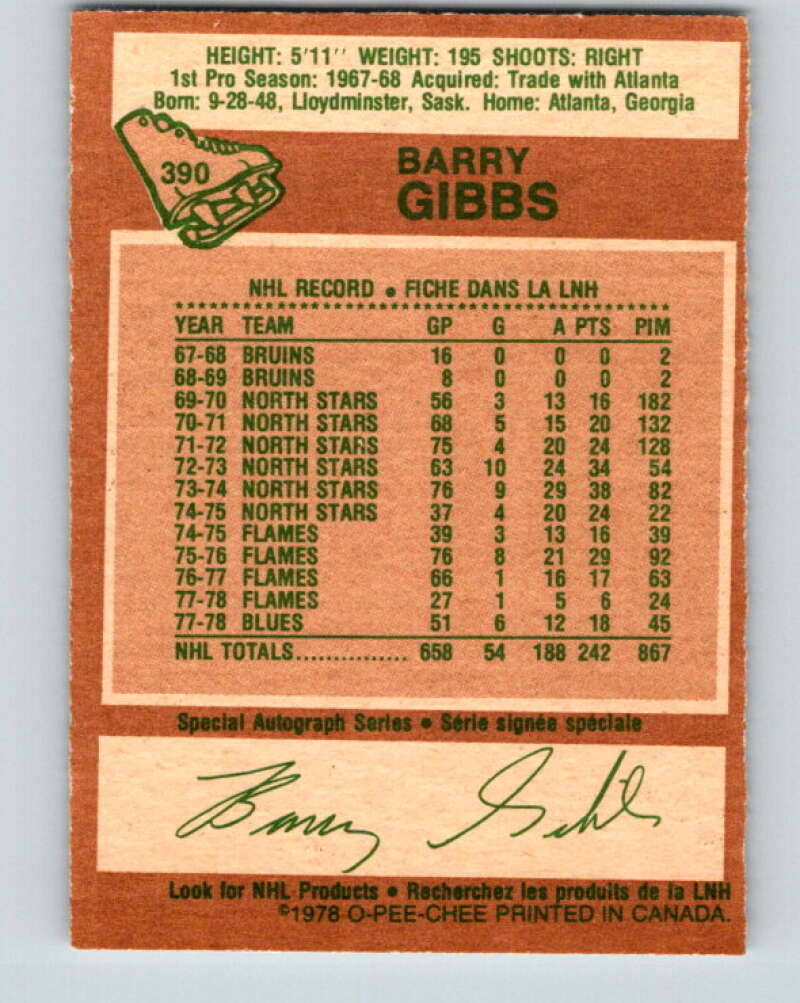 1978-79 O-Pee-Chee #390 Barry Gibbs  St. Louis Blues  V26454