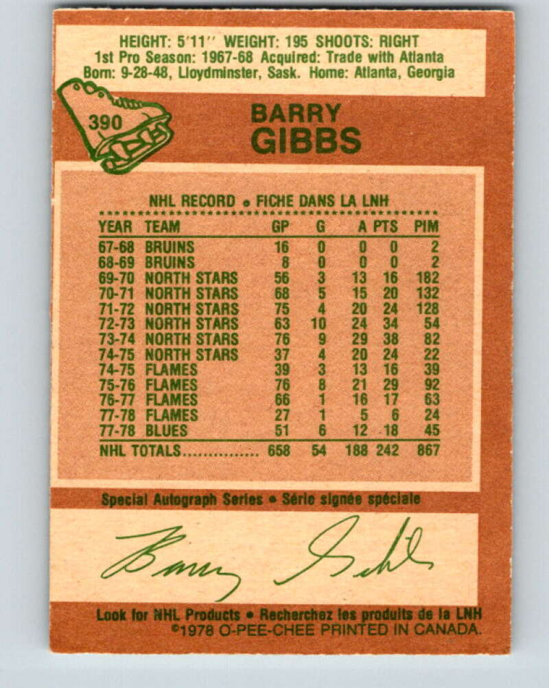 1978-79 O-Pee-Chee #390 Barry Gibbs  St. Louis Blues  V26458