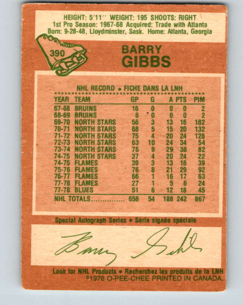 1978-79 O-Pee-Chee #390 Barry Gibbs  St. Louis Blues  V26459