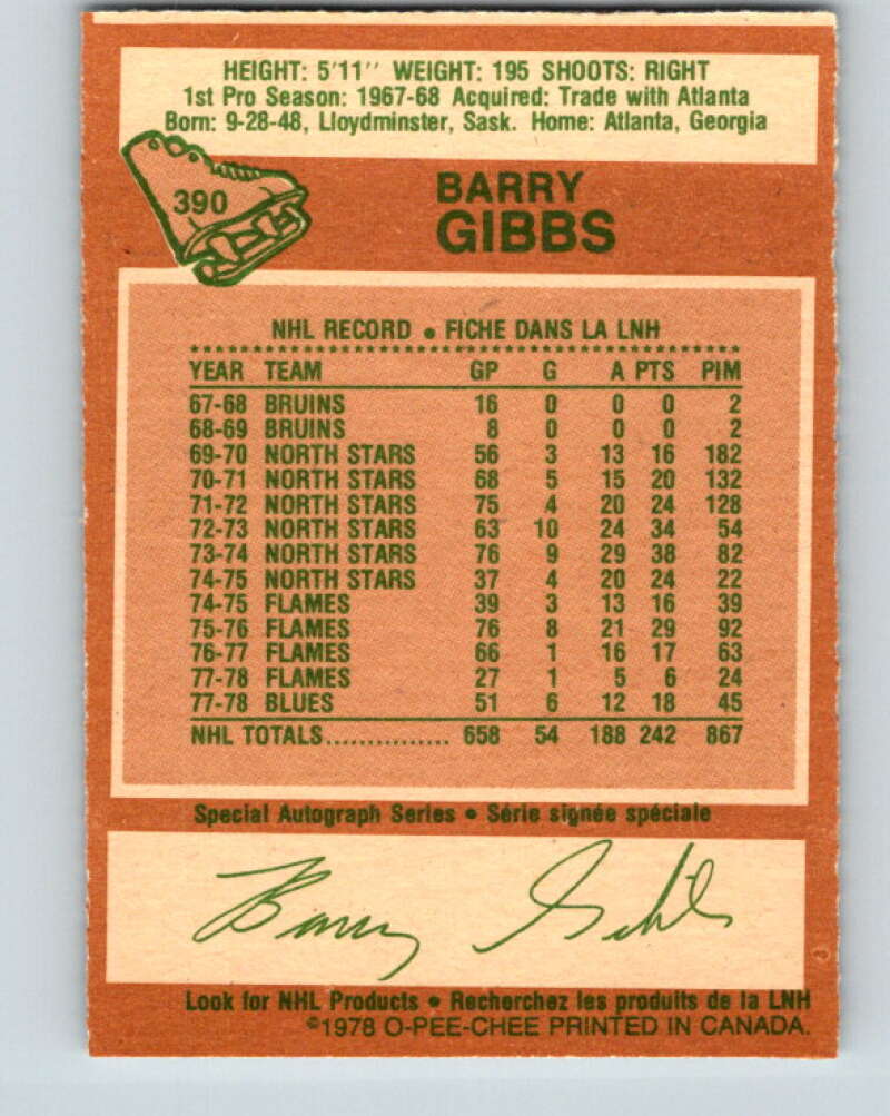 1978-79 O-Pee-Chee #390 Barry Gibbs  St. Louis Blues  V26460