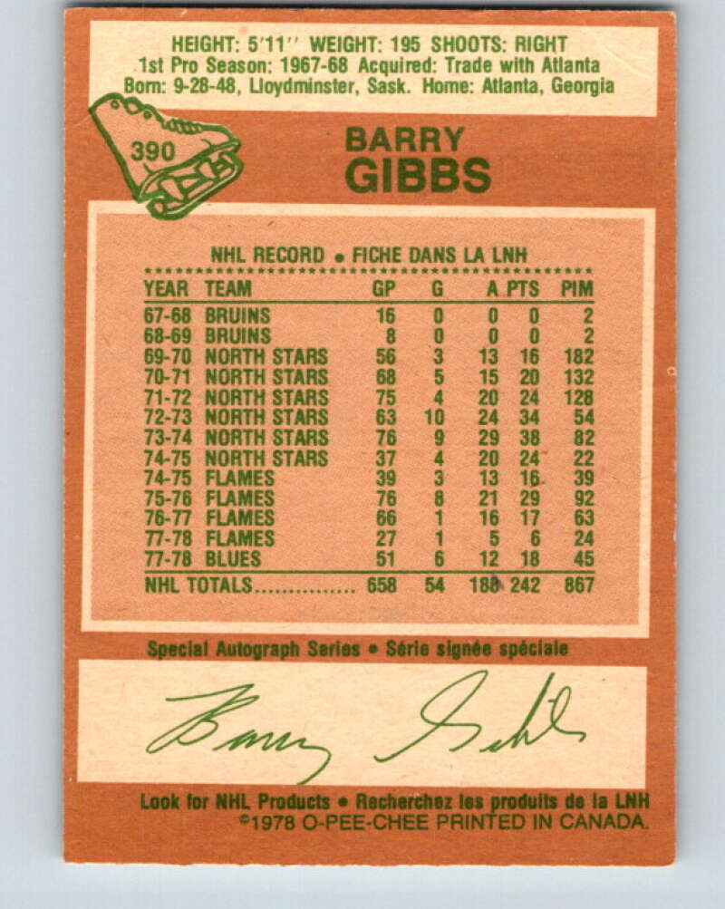 1978-79 O-Pee-Chee #390 Barry Gibbs  St. Louis Blues  V26462