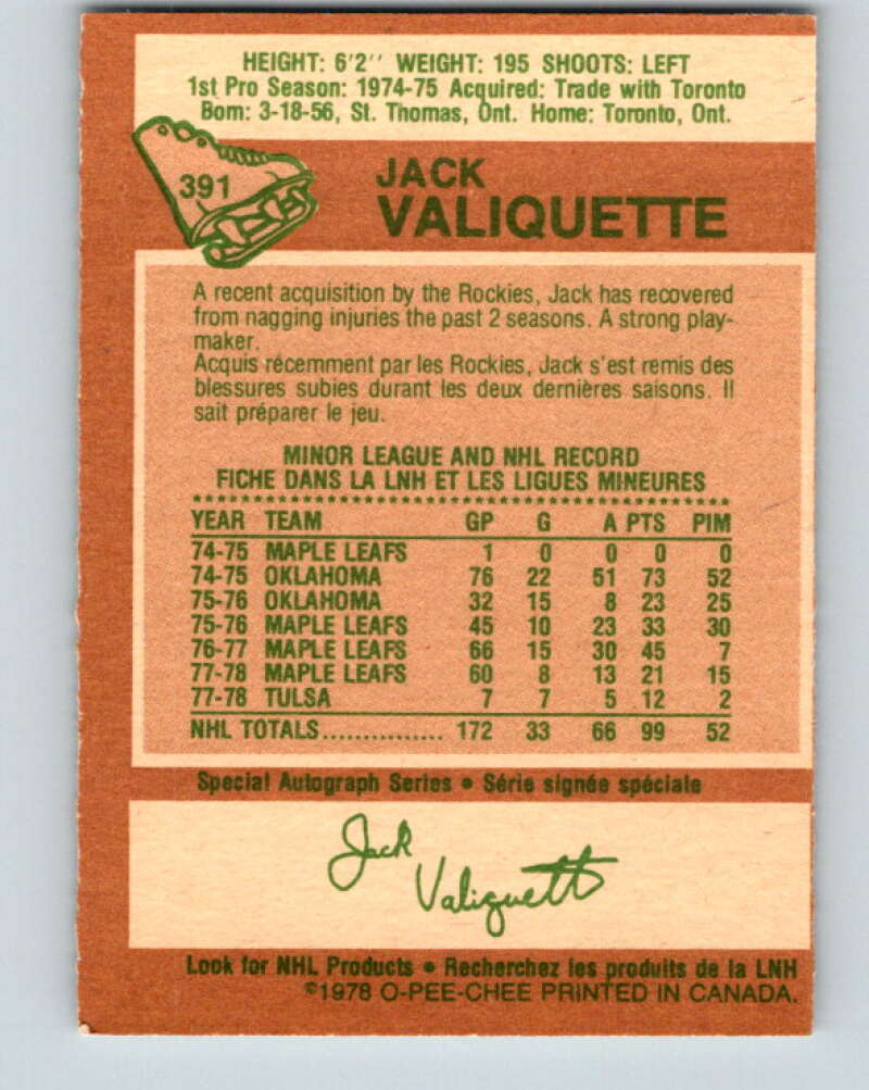 1978-79 O-Pee-Chee #391 Jack Valiquette  Colorado Rockies  V26479