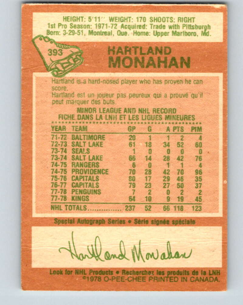 1978-79 O-Pee-Chee #393 Hartland Monahan  Los Angeles  V26493