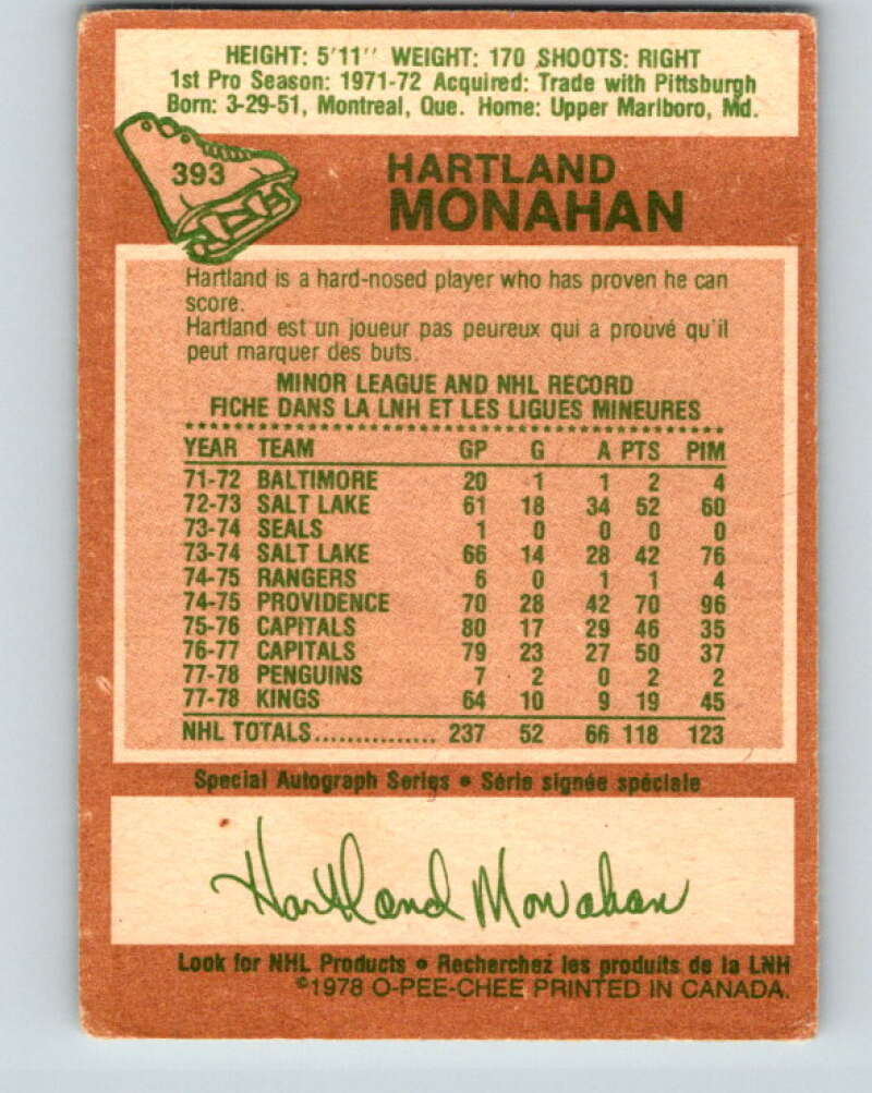 1978-79 O-Pee-Chee #393 Hartland Monahan  Los Angeles  V26496