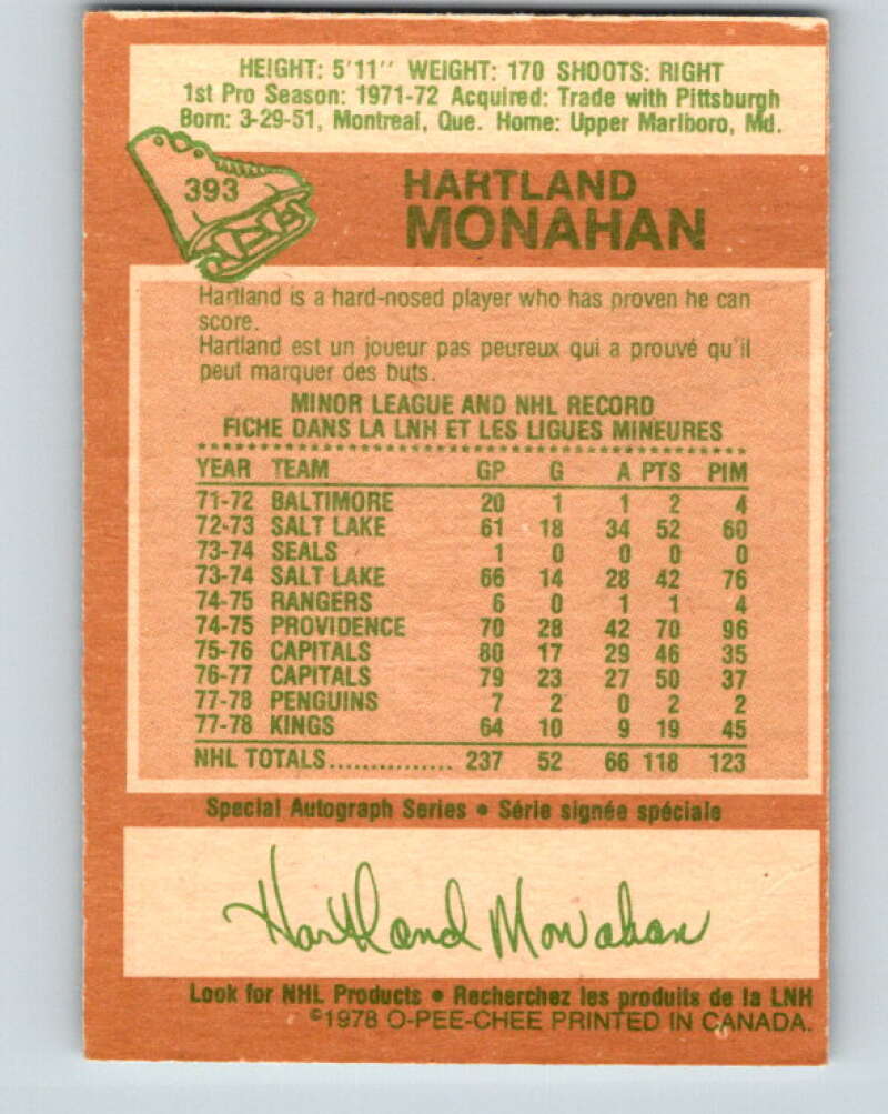 1978-79 O-Pee-Chee #393 Hartland Monahan  Los Angeles  V26498