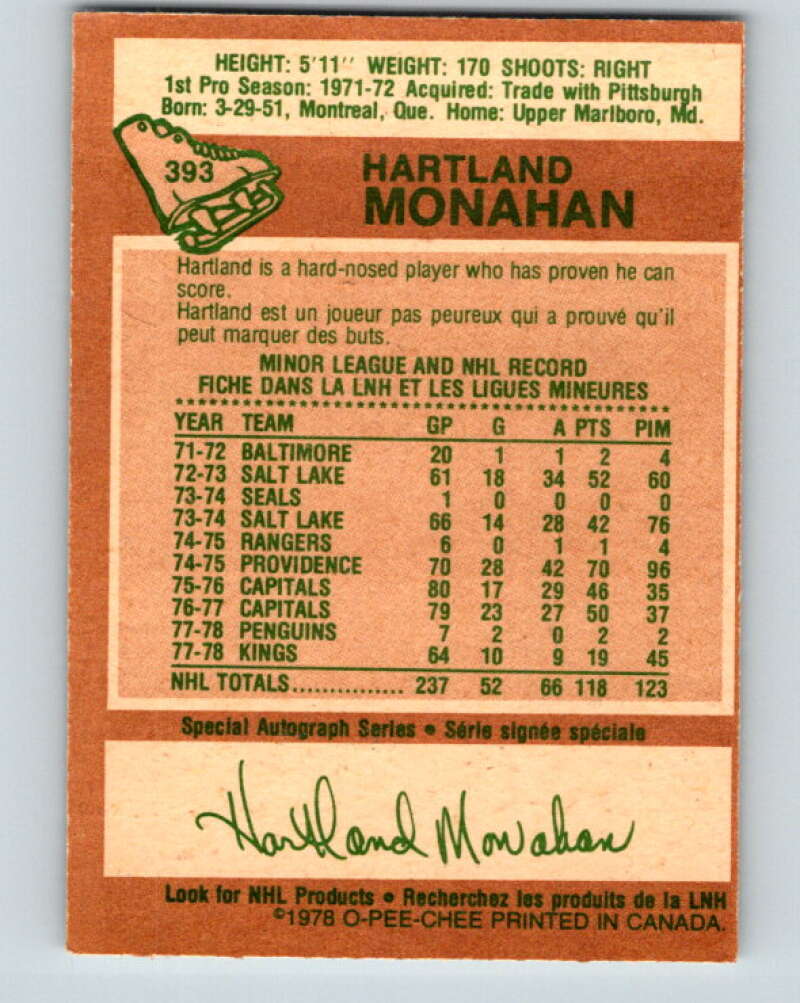 1978-79 O-Pee-Chee #393 Hartland Monahan  Los Angeles  V26501