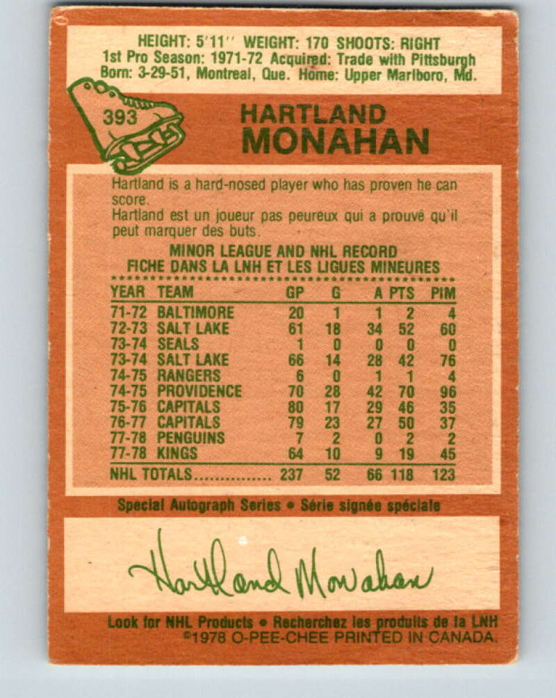 1978-79 O-Pee-Chee #393 Hartland Monahan  Los Angeles  V26502