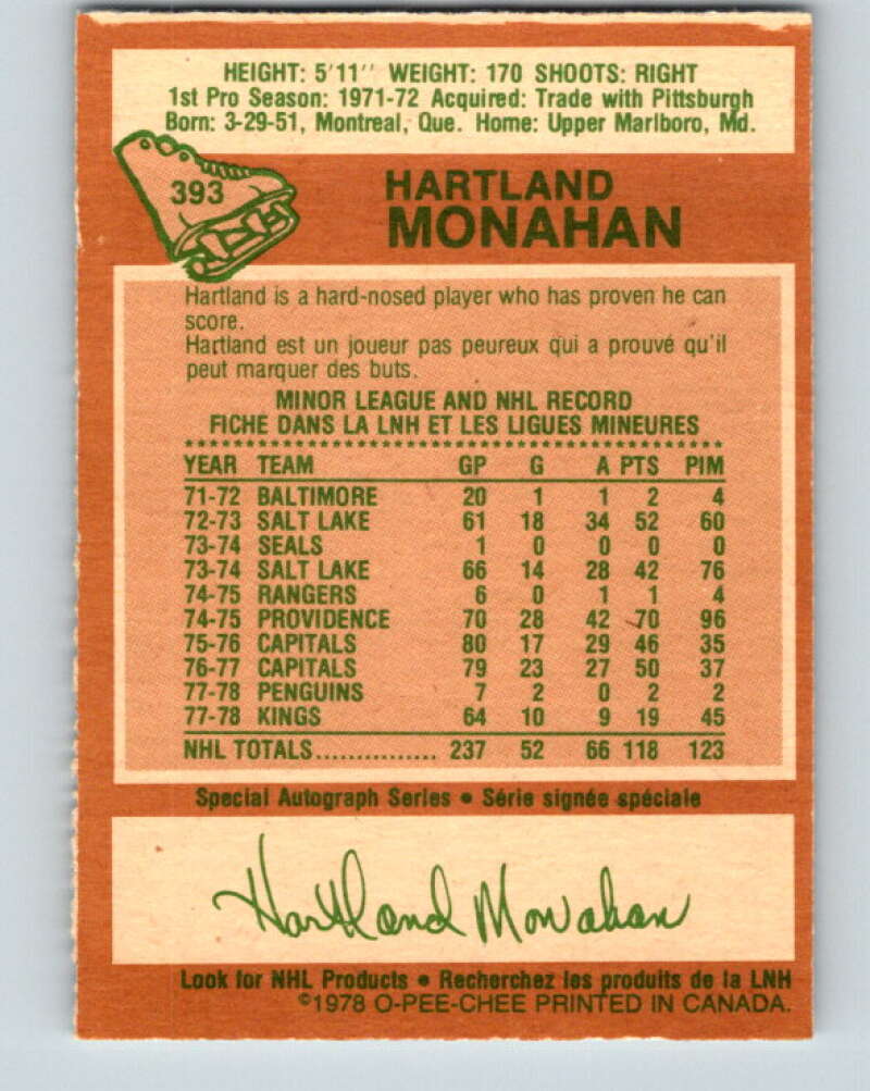 1978-79 O-Pee-Chee #393 Hartland Monahan  Los Angeles  V26506