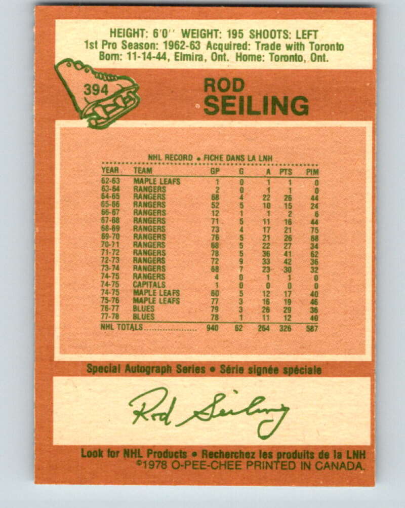 1978-79 O-Pee-Chee #394 Rod Seiling  Atlanta Flames  V26511