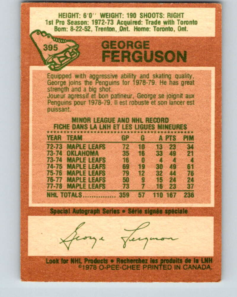 1978-79 O-Pee-Chee #395 George Ferguson Penguins  V26527