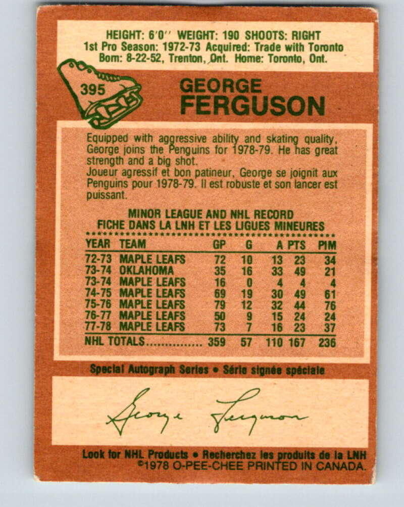 1978-79 O-Pee-Chee #395 George Ferguson Penguins  V26528