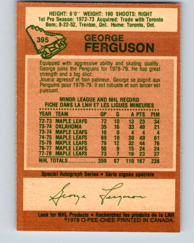 1978-79 O-Pee-Chee #395 George Ferguson Penguins  V26532