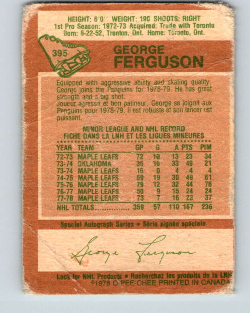 1978-79 O-Pee-Chee #395 George Ferguson Penguins  V26533