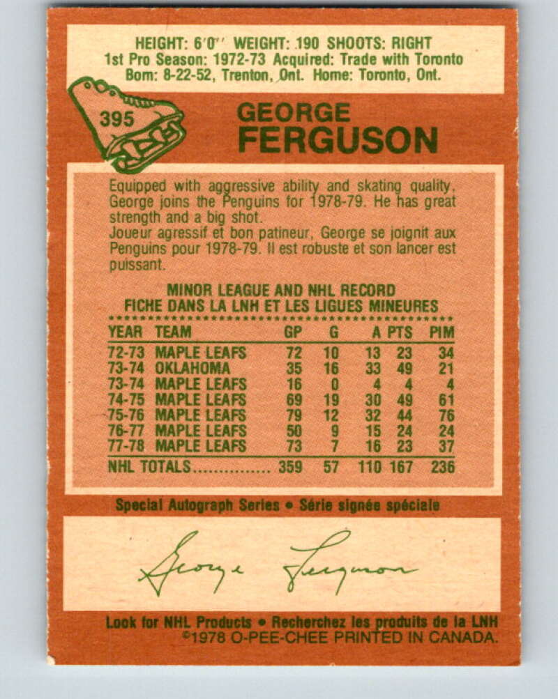 1978-79 O-Pee-Chee #395 George Ferguson Penguins  V26534