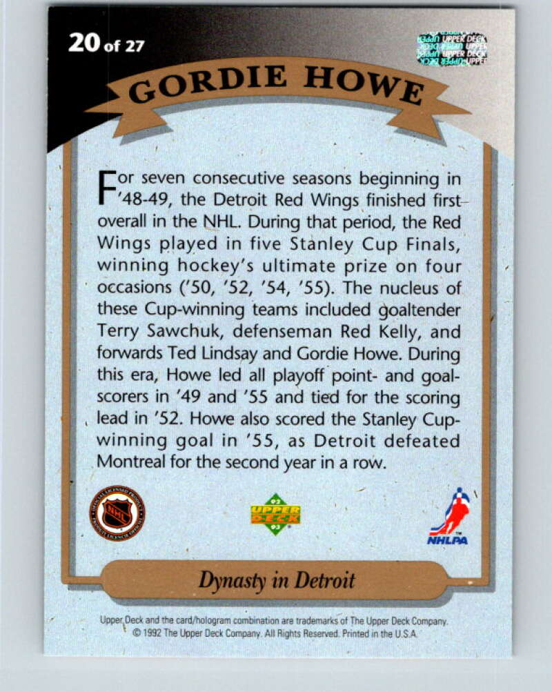 1992-93 Upper Deck Gordie Howe Heroes #20 Dynasty in Detroit  V26600